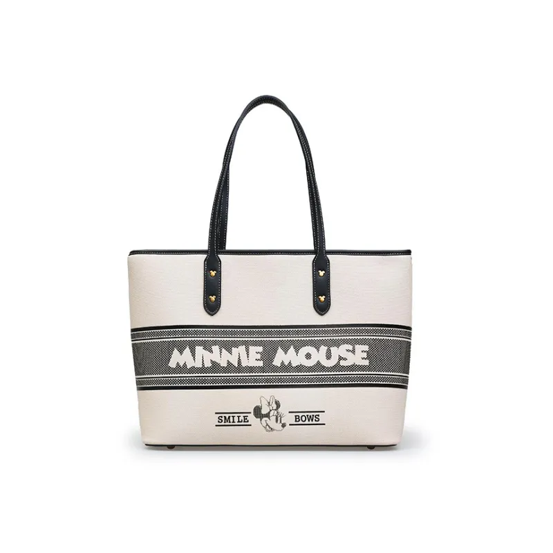 Disney Minnie Series PU Tote Bag Shopping Bag Handbag Shoulder Bag Large Size Women's Ecru-0