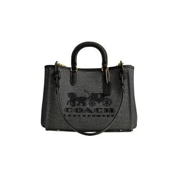 COACH Fabric Tote Bag Shopping Bag One Shoulder Handbag Large Size Women's Black