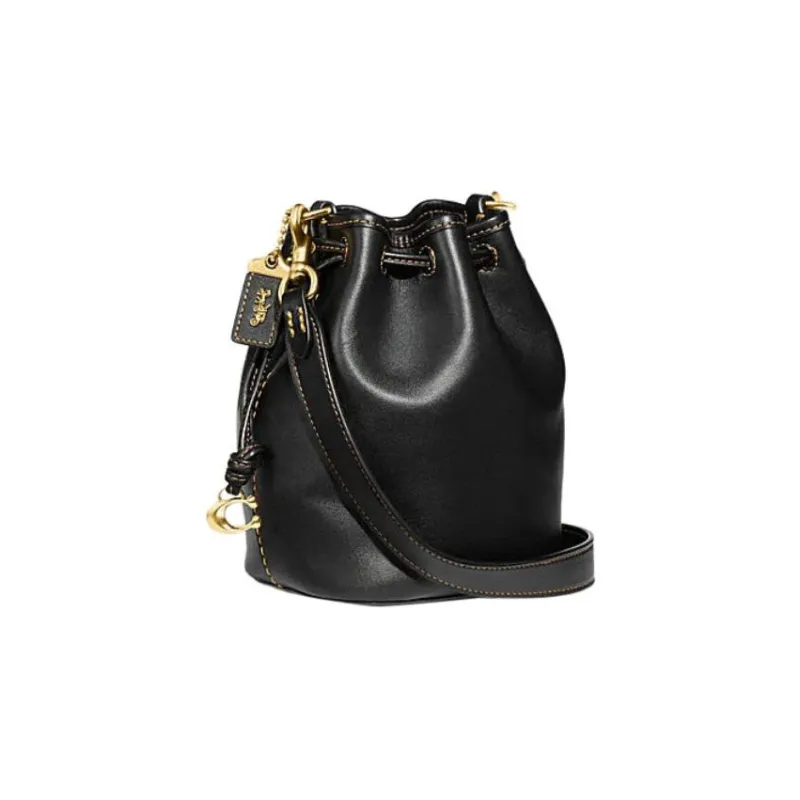 COACH Camila Cow Leather Bucket Bag, Shoulder Bag, Crossbody Bag Trumpets Women's Black-1