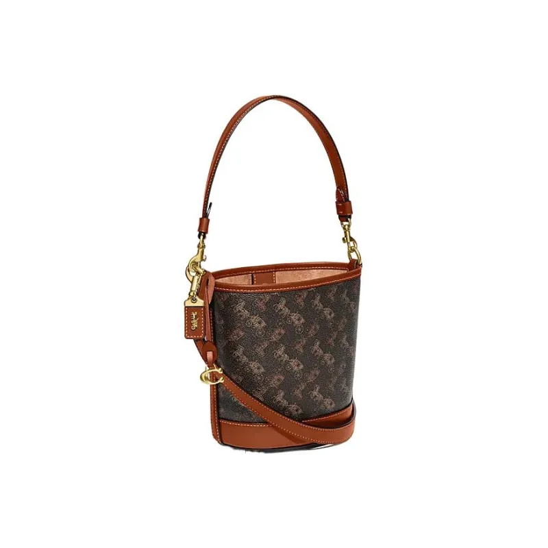 COACH Cow Leather Bucket Bag Handbag Crossbody Bag Mini Women's Black & Brown-1