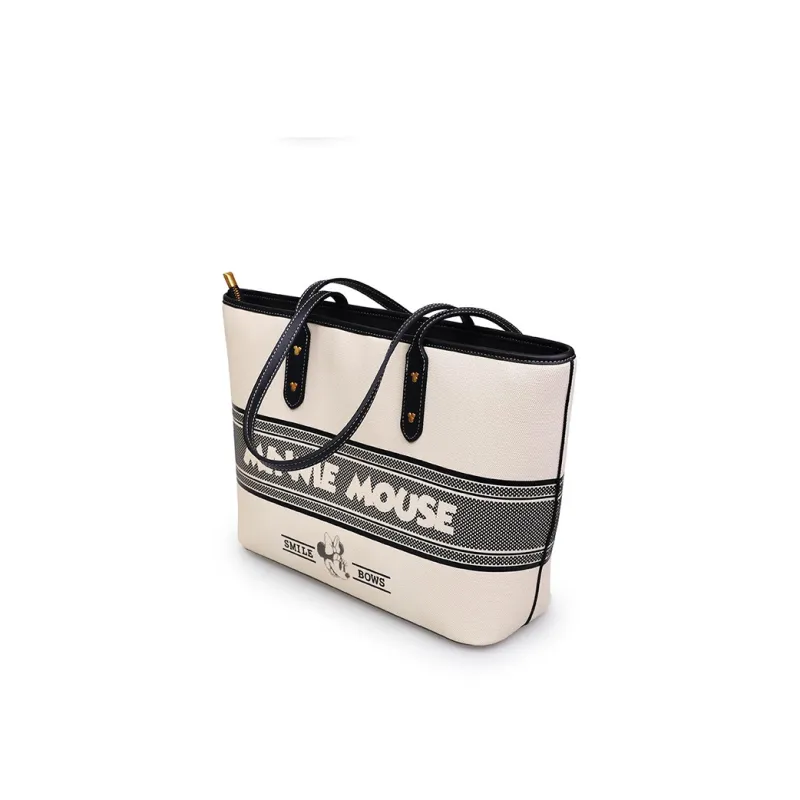 Disney Minnie Series PU Tote Bag Shopping Bag Handbag Shoulder Bag Large Size Women's Ecru-4