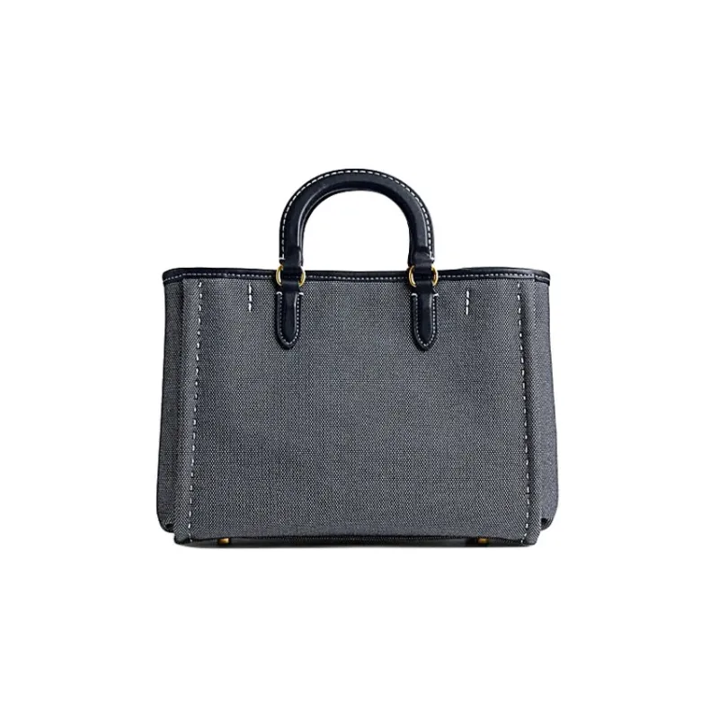 COACH Fabric Tote Bag, Shopping Bag, One Shoulder Handbag Tubas Women's Dark Blue-2