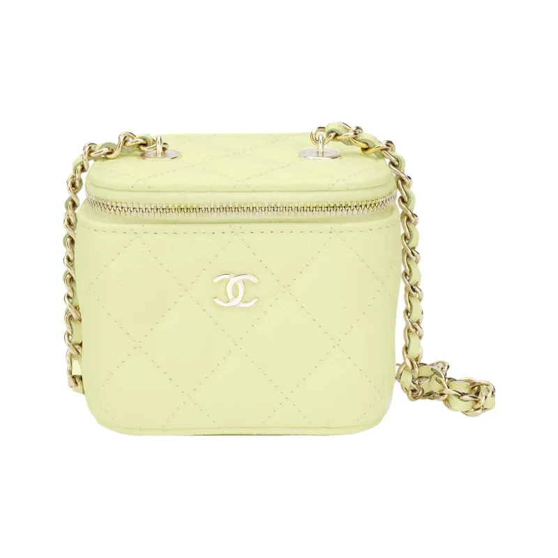 CHANEL Grain Embossed Caviar Cow Leather Small Box Bag, Shoulder Bag, Crossbody Bag Mini Women's Chick Yellow-0