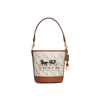 COACH Dakotah PVC Cow Leather Bucket Bag Handbag Shoulder Bag Crossbody Bag Mini Women's White & Brown