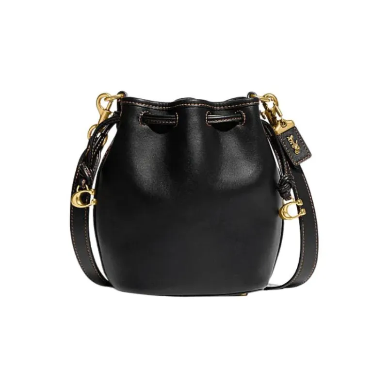 COACH Camila Cow Leather Bucket Bag, Shoulder Bag, Crossbody Bag Trumpets Women's Black-0