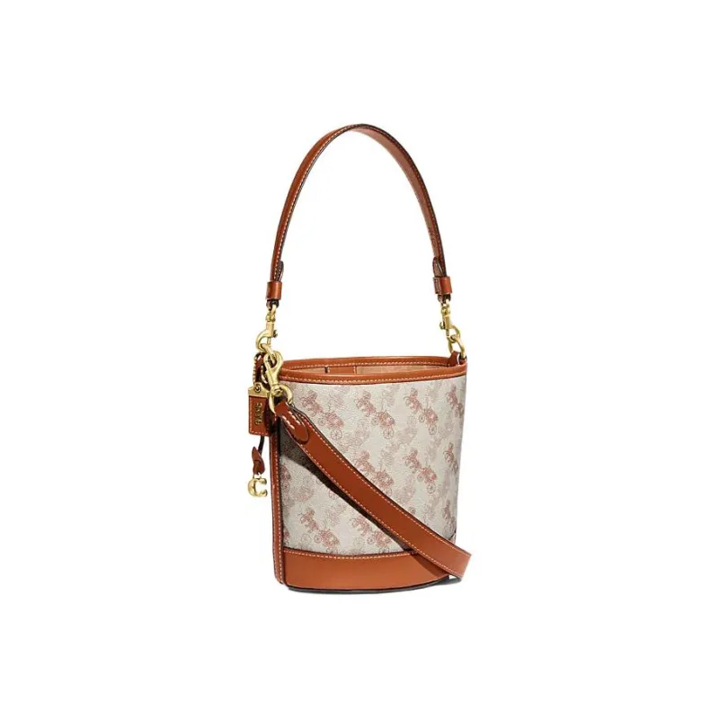 COACH Dakotah PVC Cow Leather Bucket Bag Handbag Shoulder Bag Crossbody Bag Mini Women's White & Brown-1