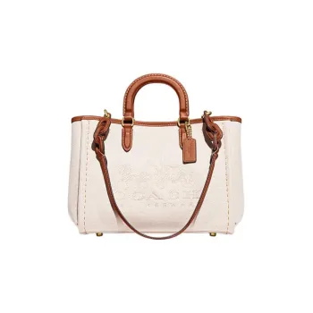 COACH Fabric Tote Bag Shopping Bag One Shoulder Handbag Large Size Women's Ivory White & Brown