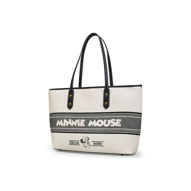 Disney Minnie Series PU Tote Bag Shopping Bag Handbag Shoulder Bag Large Size Women's Ecru-1