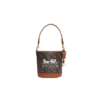 COACH Cow Leather Bucket Bag Handbag Crossbody Bag Mini Women's Black & Brown