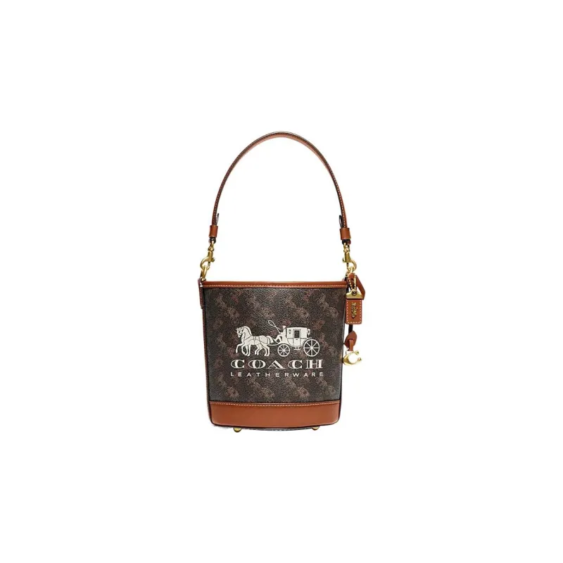 COACH Cow Leather Bucket Bag Handbag Crossbody Bag Mini Women's Black & Brown-0