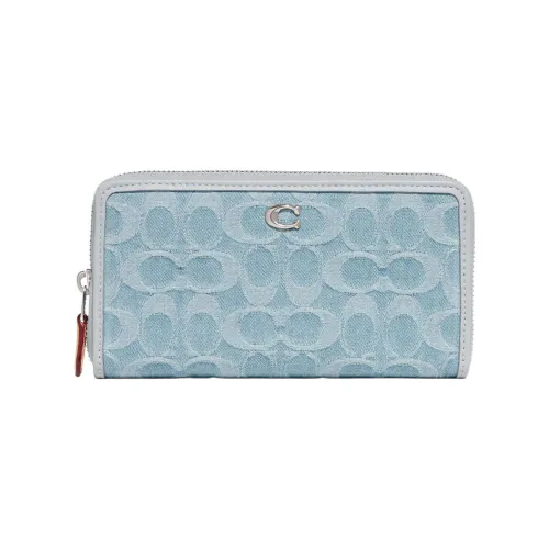 COACH Zip Around Fabric Mahjong Bag Handheld Wallet Small Size Women's Blue