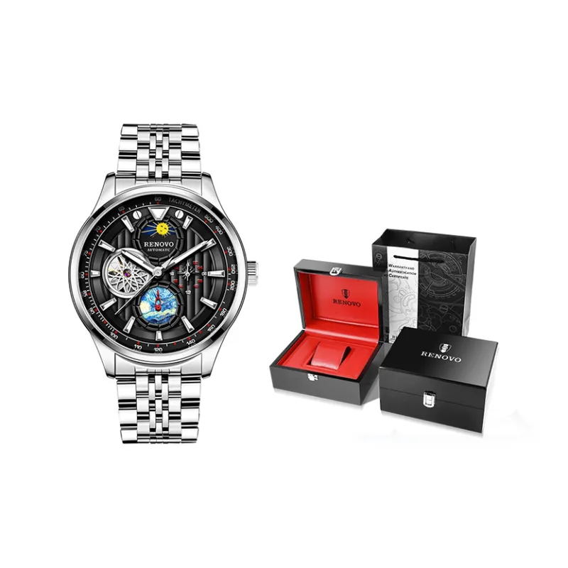 RENOVO Automatic Mechanical Movement Watch Men's Watches Black Dial R33105-1-2