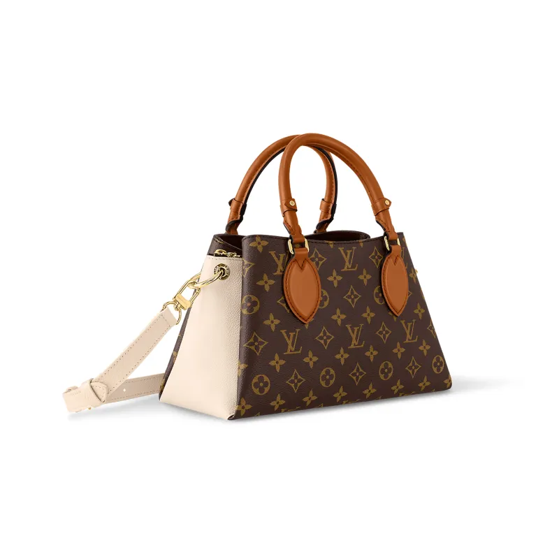 LOUIS VUITTON Canvas Cow Leather Patchwork Shoulder Bag Crossbody Bag Handbag Small Size Women's Brown/White-1