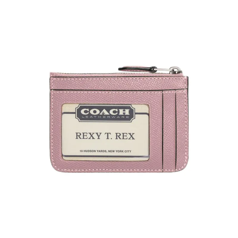 COACH Mini Id Skinny Grain Cow Leather Document Bag, Card Holder Mini Women's Purple-1