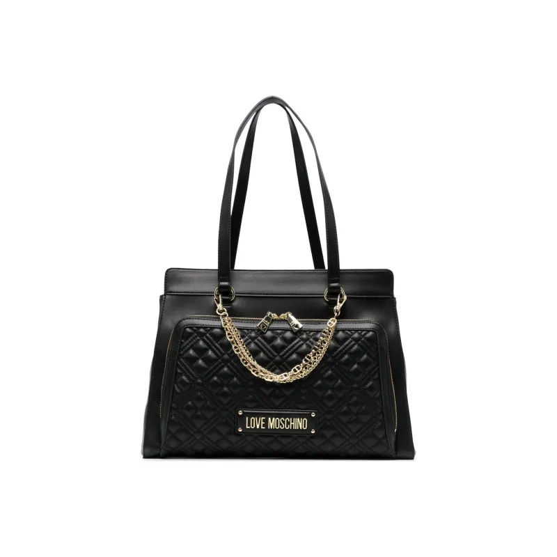 LOVE MOSCHINO Polyurethane Tote Bag, Shopping Bag, Handbag, Shoulder Bag Women's Black-0