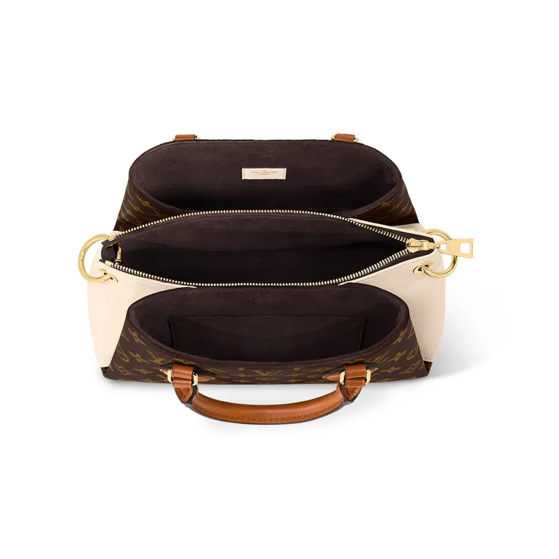 LOUIS VUITTON Canvas Cow Leather Patchwork Shoulder Bag Crossbody Bag Handbag Small Size Women's Brown/White-3