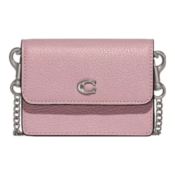 COACH Flap Card Case Cow Leather Crossbody Wallet Card Holder Mini Women's Light Purple
