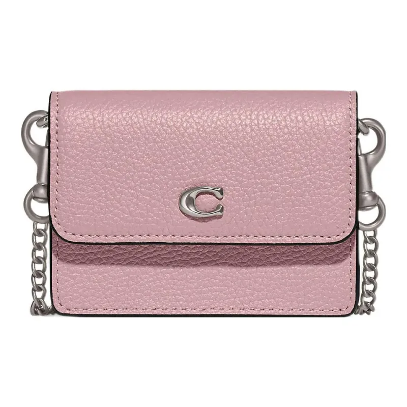 COACH Flap Card Case Cow Leather Crossbody Wallet Card Holder Mini Women's Light Purple-0