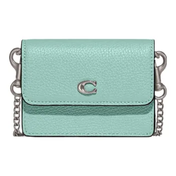 COACH Flap Card Case Cow Leather Crossbody Wallet Card Holder Mini Women's Blue