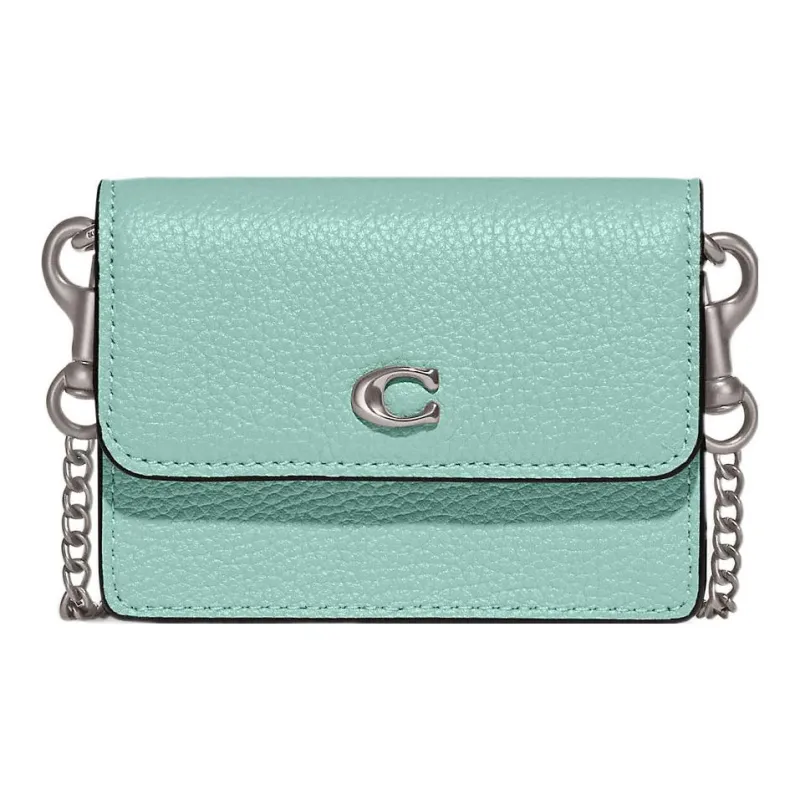COACH Flap Card Case Cow Leather Crossbody Wallet Card Holder Mini Women's Blue-0
