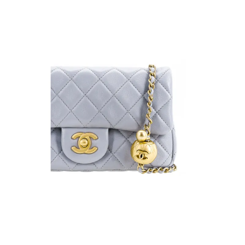 CHANEL Classic Flap CF21B Fall Leather Shoulder Bag, Crossbody Bag Mini Women's Cool Gray-4