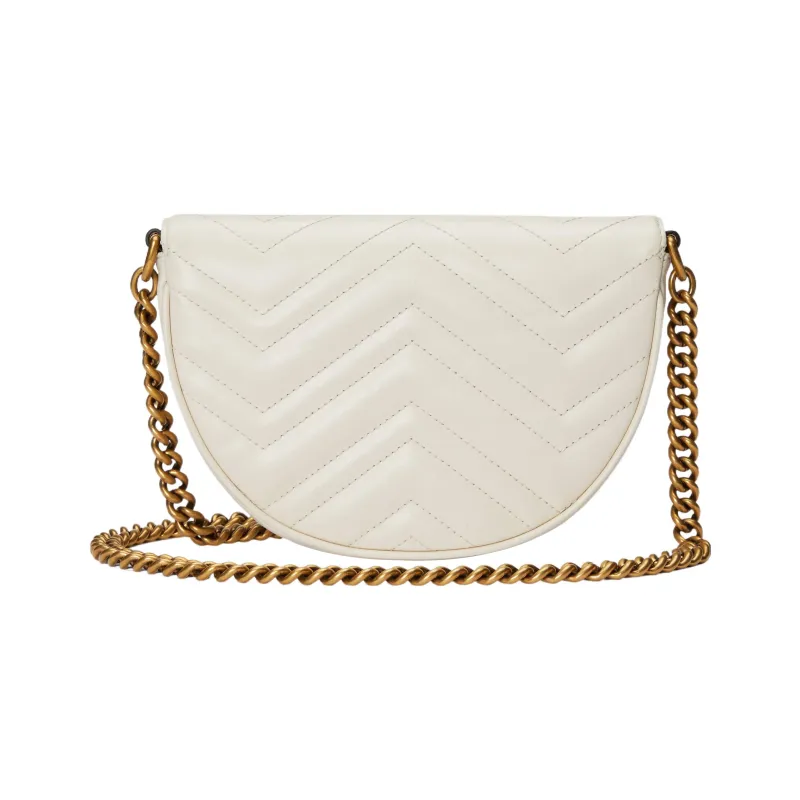 GUCCI Marmont Leather Shoulder Bag Crossbody Bag Mini Women's White-3