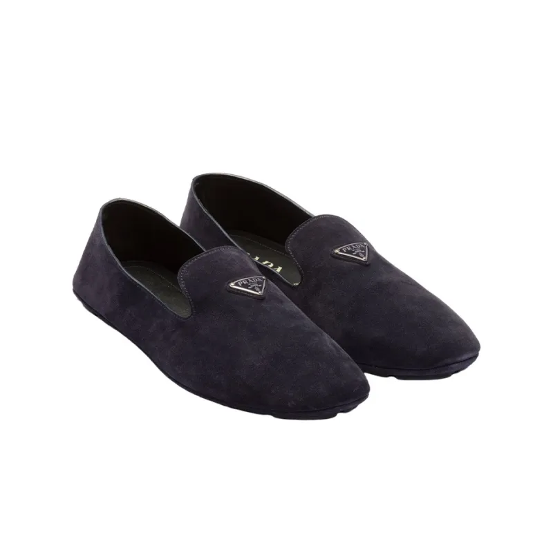 PRADA Logo-plaque Suede Driving Shoes-2