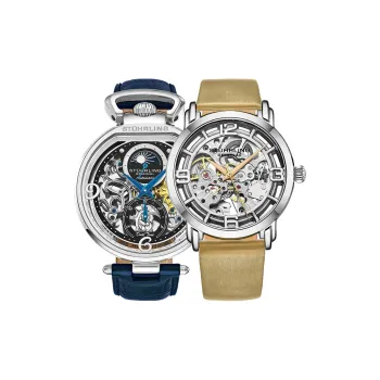 STUHRLING Schurig Western Couple Mechanical Wrist Watch Mechanical Movement Leather Watch Bands Silver Dial Unisex