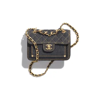 CHANEL Denim Messenger Bag Handbags Shoulder Bags Small Size Women's Black