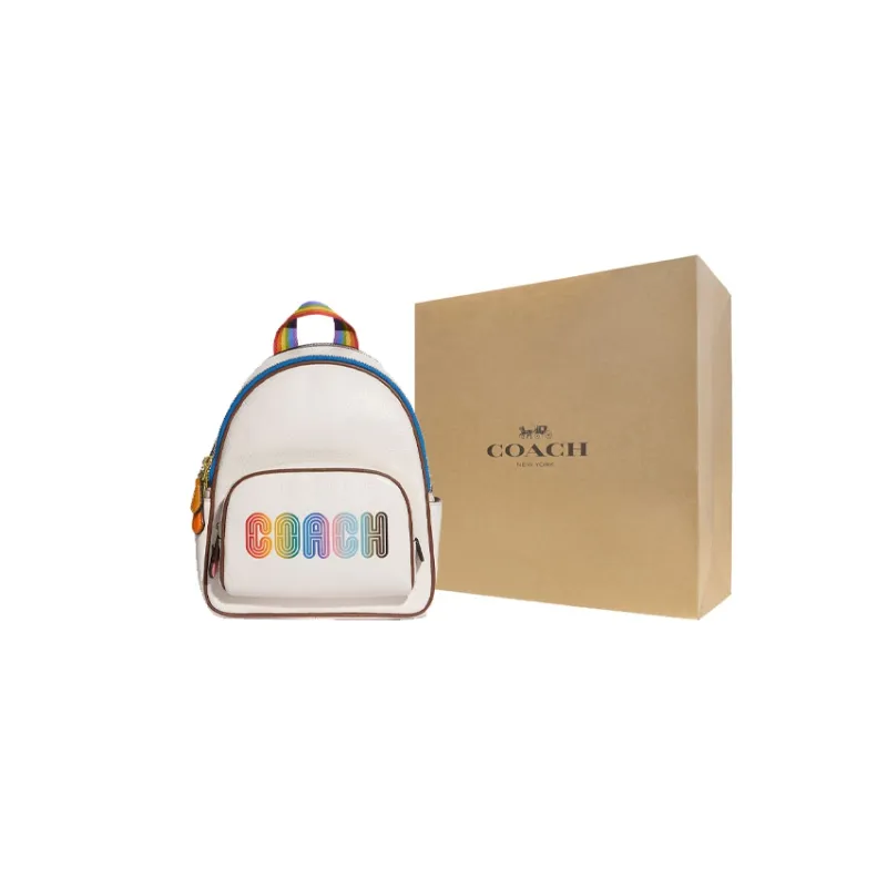 COACH Court Leather Backpack Small Size Women's White-7