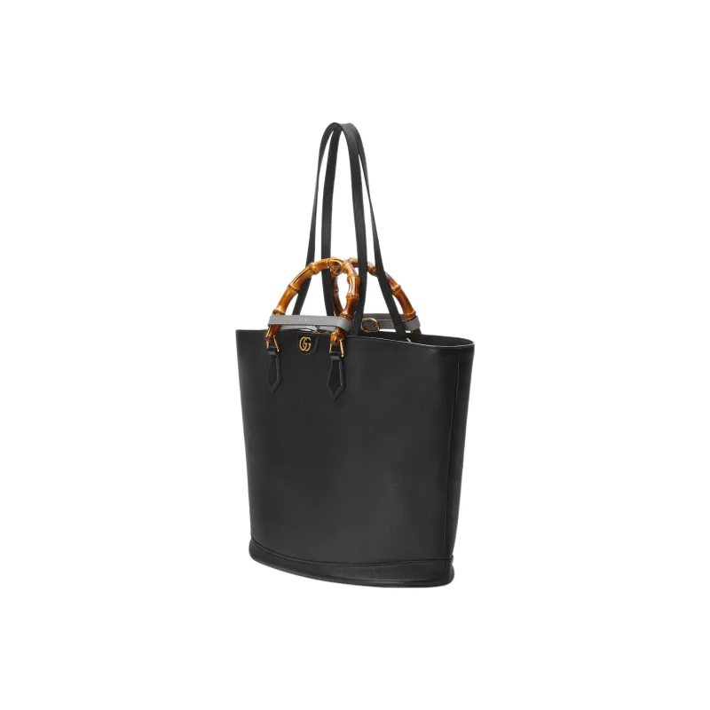GUCCI Diana Leather Tote Bag Shopping Bag Shoulder Bag Handbag Large Size Women's Black-1