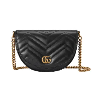 GUCCI Marmont Quilting Leather Saddle Bag Chain Bag Shoulder Bag Crossbody Bag Mini Women's Black