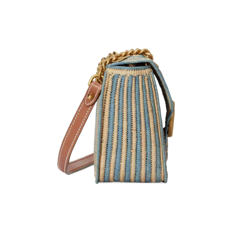 GUCCI GG Marmont Woven Straw Portable Crossbody Bag Shoulder Bag Women's Light Blue-3