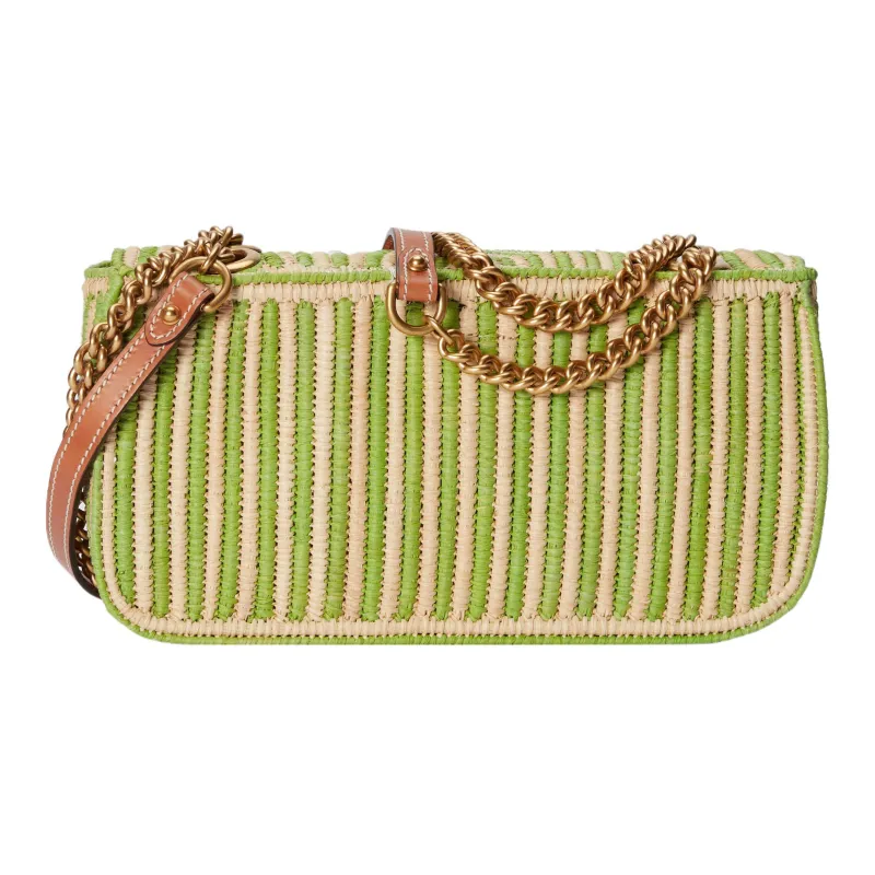 GUCCI GG Marmont Woven Straw Portable Crossbody Bag, Shoulder Bag Women's Light Green-2