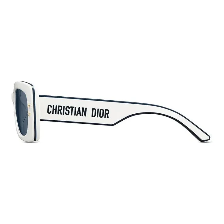 DIOR Plate Frame Acetate Irregular Shape Sunglasses Women's White-2