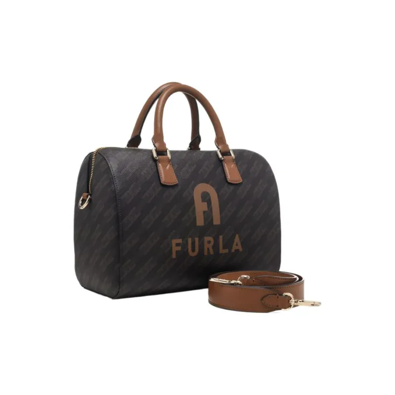 Furla Monogram Collection Leather Boston Bag Shoulder Bag Crossbody Bag Handbag Women's Coffee-1