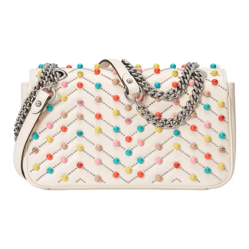 GUCCI Marmont Leather Portable Crossbody Bag, Shoulder Bag Small Size Women's White-2