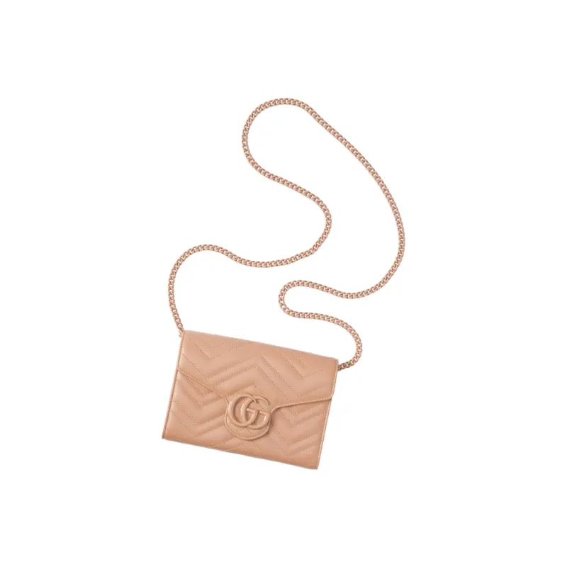 GUCCI GG Marmont Leather Shoulder Bag, Crossbody Bag Mini Women's Beige-3