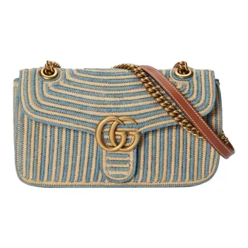 GUCCI GG Marmont Woven Straw Portable Crossbody Bag Shoulder Bag Women's Light Blue