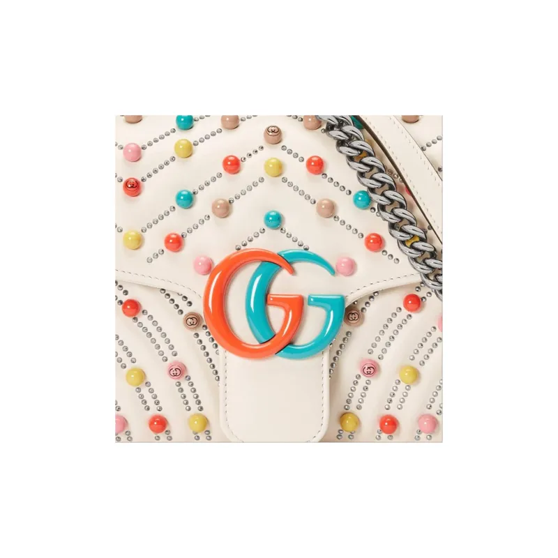 GUCCI Marmont Leather Portable Crossbody Bag, Shoulder Bag Small Size Women's White-7
