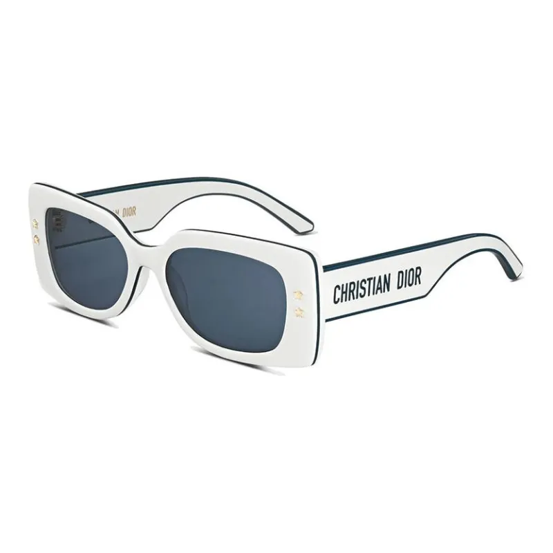 DIOR Plate Frame Acetate Irregular Shape Sunglasses Women's White-0