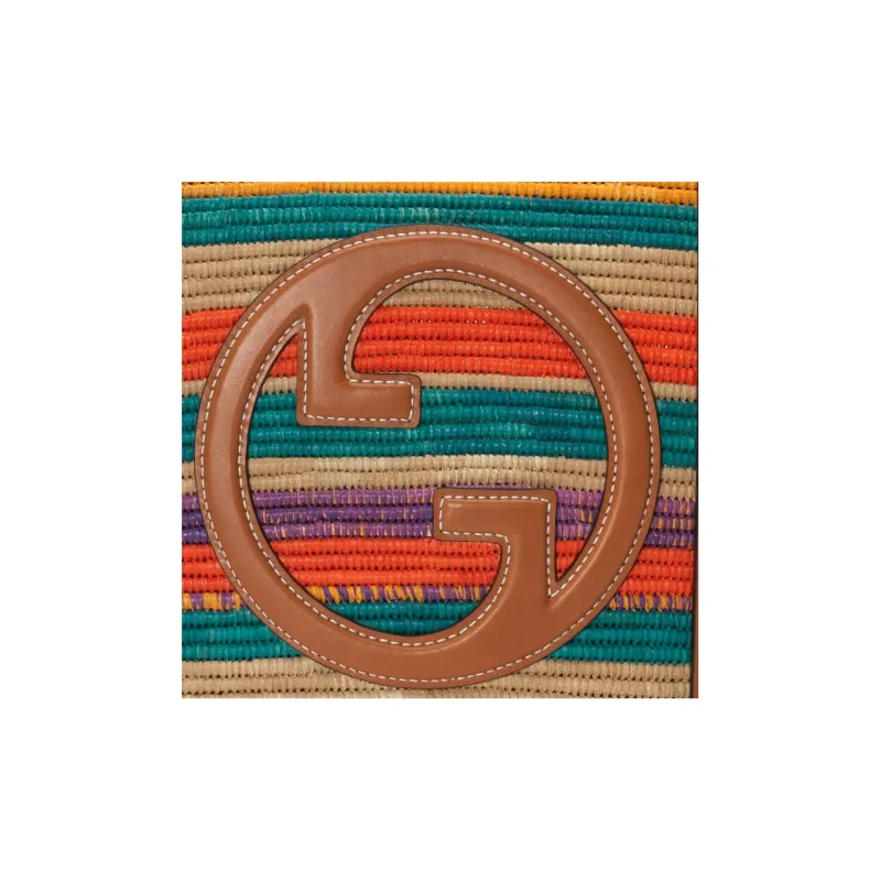 GUCCI Blondie Raffia Leather Trim Tote Bag Shopping Bag Handbag Small Size Women's Multicolor-7
