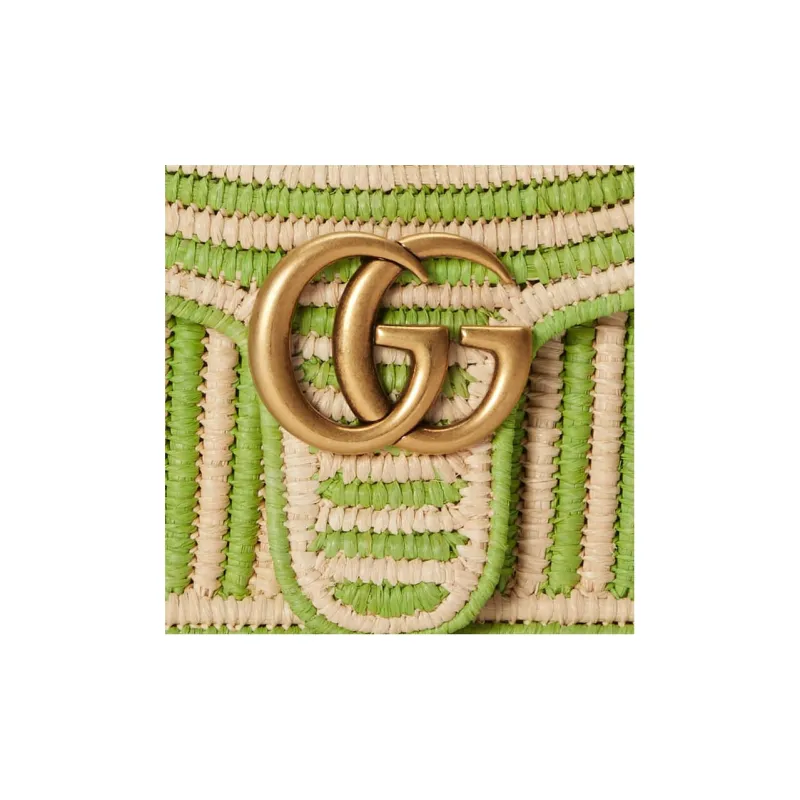 GUCCI GG Marmont Woven Straw Portable Crossbody Bag, Shoulder Bag Women's Light Green-7