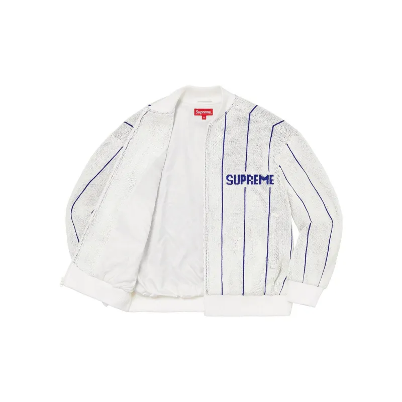 Supreme Pinstripe Varsity Zip Up Sweater-4