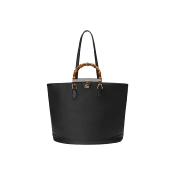 GUCCI Diana Leather Tote Bag Shopping Bag Shoulder Bag Handbag Large Size Women's Black