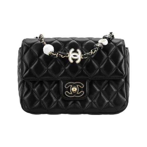 CHANEL 23P SS Lambskin Shoulder Bag Crossbody Bag Large Size Women's Black
