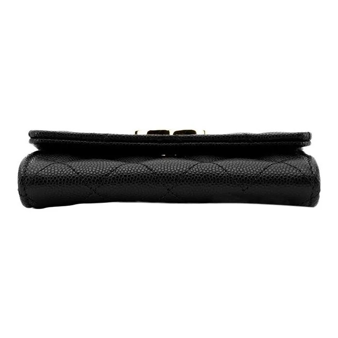 CHANEL 23P SS Cow Leather Coin Purses Card Holders Unisex Black-2
