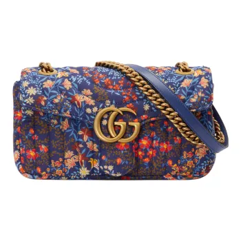 GUCCI Marmont Cotton Handbag, Shoulder Bag, Crossbody Bag Small Size Women's Blue