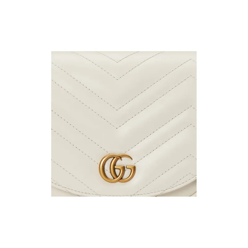 GUCCI Marmont Leather Shoulder Bag Crossbody Bag Mini Women's White-8