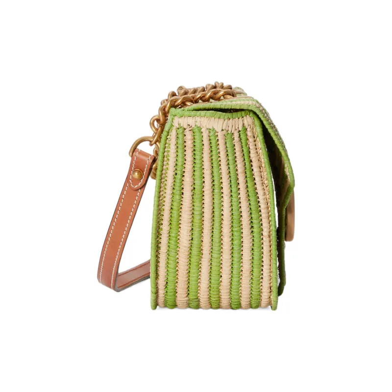 GUCCI GG Marmont Woven Straw Portable Crossbody Bag, Shoulder Bag Women's Light Green-3